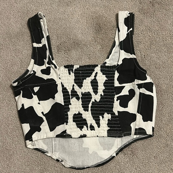 Lone Star Cow Print Corset Denim Crop - Picture 3 of 3